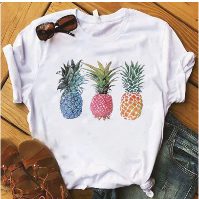 Pineapple Fruit Graphic Short Sleeve T-Shirt for Women